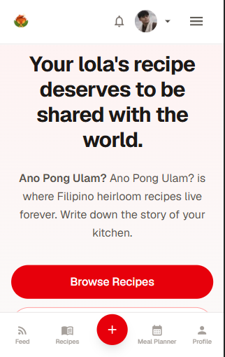Ano Pong Ulam Android Mobile App PWA Interface